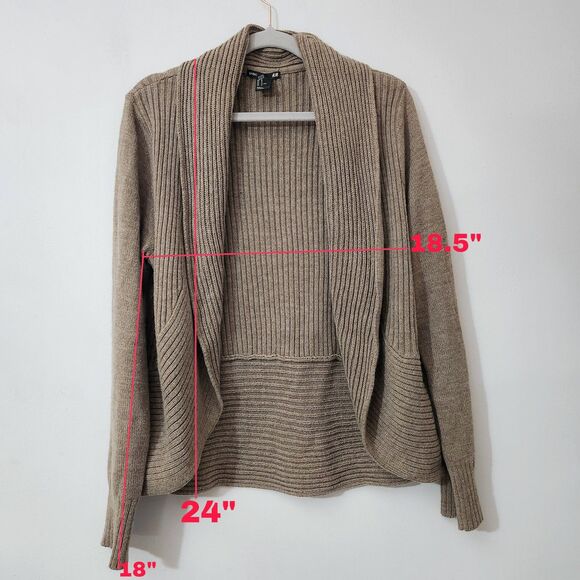 H&M Brown Ribbed Knit Shawl Collar Cardigan Women’s Size Medium Cozy Fall Winter - Picture 10 of 11